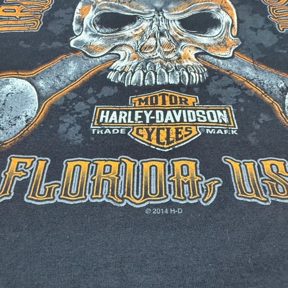 Harley-Davidson T-Shirt Mens 2XL Black Orlando Florida Skull Wrench Graphic 2014